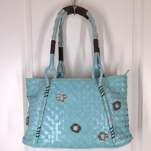 New Cromia bag Turquoise Woven Leather Made in Italy
